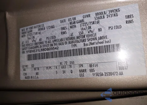 2008 Ford E-350 Super Duty Xl/Xlt z USA, uszkodzony, nr VIN 1FBNE31L68DB09542